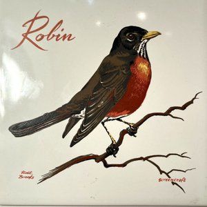 Vtg Screencraft ROBIN TRIVET / WALL DECOR Artist R. Brooks Ceramic 6" sq EUC Art